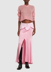 Blumarine Silk Satin Blend & Denim Long Skirt