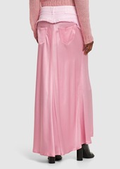 Blumarine Silk Satin Blend & Denim Long Skirt