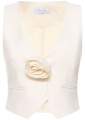 Blumarine Wool Crepe Vest W /rose Appliqué