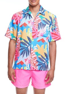 Boardies Miami Short Sleeve Cotton Button-Up Camp Shirt in Cornflower Blue at Nordstrom
