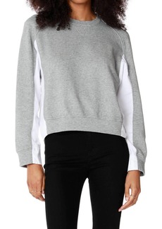 Bobi Crewneck Sweatshirt W/ Poplin Insets In Heather Grey/ White