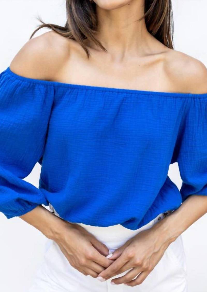 Bobi Shirred 3/4 Sleeve Gauze Top In Cerulean