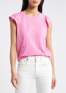 Boden Dora Embroidered Flutter Sleeve Cotton T-Shirt