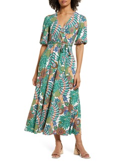 Boden Floral Faux Wrap Jersey Dress in Green Pineapple Bloom at Nordstrom