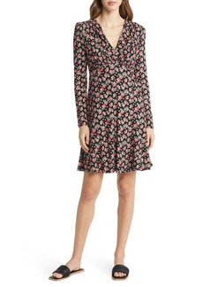 Boden Floral Long Sleeve Jersey Fit & Flare Dress in Black