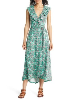 Boden Floral Print Jersey Wrap Maxi Dress in Green Lagoon