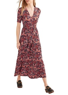 Boden Floral Short Sleeve Tiered Wrap Dress in Rust Oriental Lily at Nordstrom