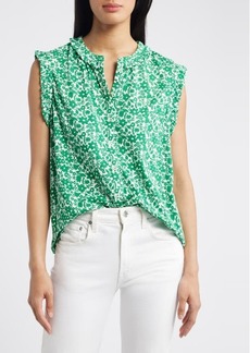 Boden Olive Floral Ruffle Accent Sleeveless Button-Up Shirt