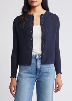 Boden Scalloped Open Knit Cotton Cardigan