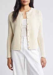 Boden Scalloped Open Knit Cotton Cardigan