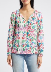 Boden Serena Tropical Floral Cotton Tie Neck Top