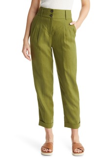 Boden Turn-Up Cuff Linen Trousers in Pea Green at Nordstrom