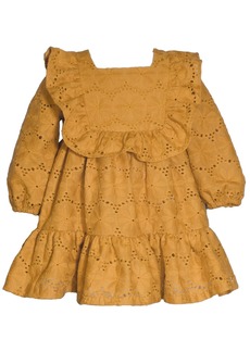 Bonnie Baby Baby Girls Eyelet Ruffle Long Sleeve Dress - Mustard