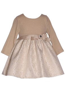 Bonnie Baby Baby Girls Long Sleeve Knit Jacquard Dress - Gold