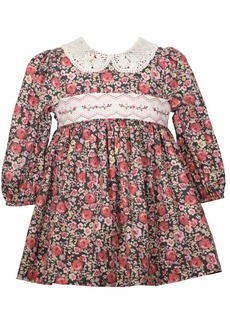 Bonnie Baby Baby Girls Lace Collar Long Sleeve Floral Dress - Rose