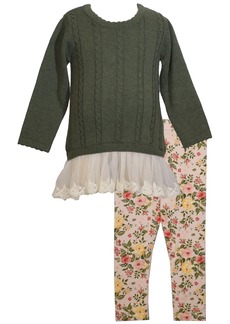 Bonnie Baby Baby Girls Sweater Dress with Floral Leggings, 2 Piece Set - Green