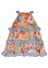 Bonnie Baby Baby Girls Mixed Print Bow Shoulder Dress with Ruffled Tiers - Yellow