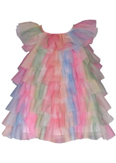 Bonnie Baby Baby Girls Short Sleeve Rainbow Mesh Ruffle Trapeze Dress - Multi