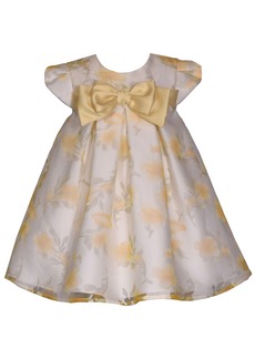 Bonnie Baby Baby Girls Short Sleeved Burnout Trapeze Dress with Satin Bow - Yellow