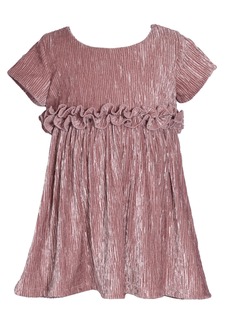 Bonnie Baby Baby Girls Short Sleeved Crinkle Velvet Dress with Rusching Detail At Waist - Mauve
