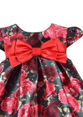 Bonnie Baby Baby Girls Short Sleeved Floral Trapeze with Bow Dress - Green