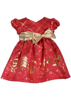 Bonnie Baby Baby Girls Short Sleeved Foiled Shantung with Nutcracker Motif and Side Bow Dress - Red