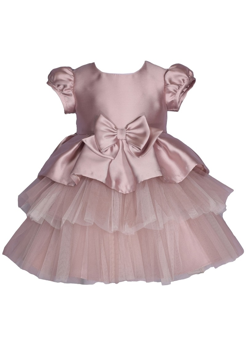Bonnie Baby Baby Girls Short Sleeved Mikado Tiered Dress with Bow - Taupe