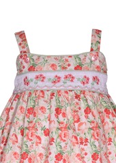 Bonnie Baby Baby Girls Sleeveless Floral Sundress with Smocked Insert - Coral