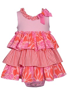 Bonnie Baby Baby Girls Sleeveless Knit and Chiffon Dressy Tiered Bubble - Pink