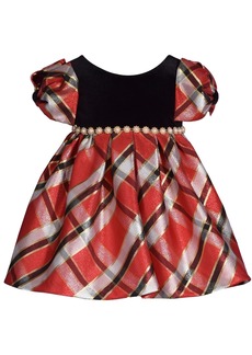 Bonnie Baby Baby Girls Stretch Velvet to Taffeta Plaid Skirt Dress - Red