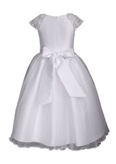 Bonnie Jean Big Girls Flower Applique Communion Dress - WHT