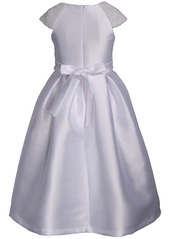 Bonnie Jean Big Girls Short Sleeve Beaded Communion Dress - WHT