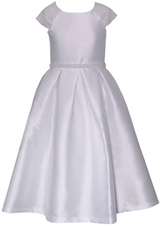 Bonnie Jean Big Girls Short Sleeve Beaded Communion Dress - WHT