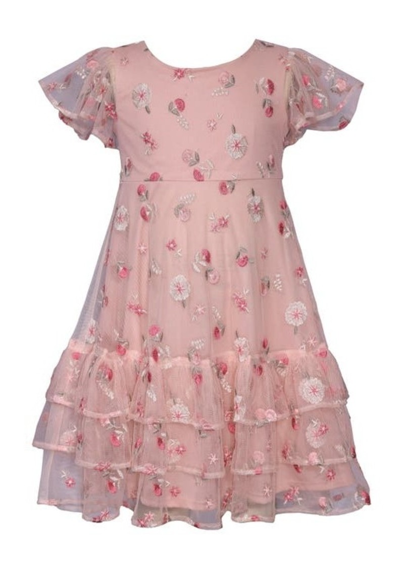 Bonnie Jean Kids' Floral Embroidered Tiered Tulle Dress