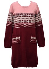 Bonnie Jean Little Girl Long Sleeved Intarsia Sweater Knit Dress With Two Front Pockets