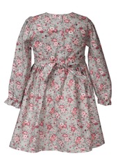 Bonnie Jean Little Girls Long Sleeved Ditsy Floral Smocked Dress - Sage