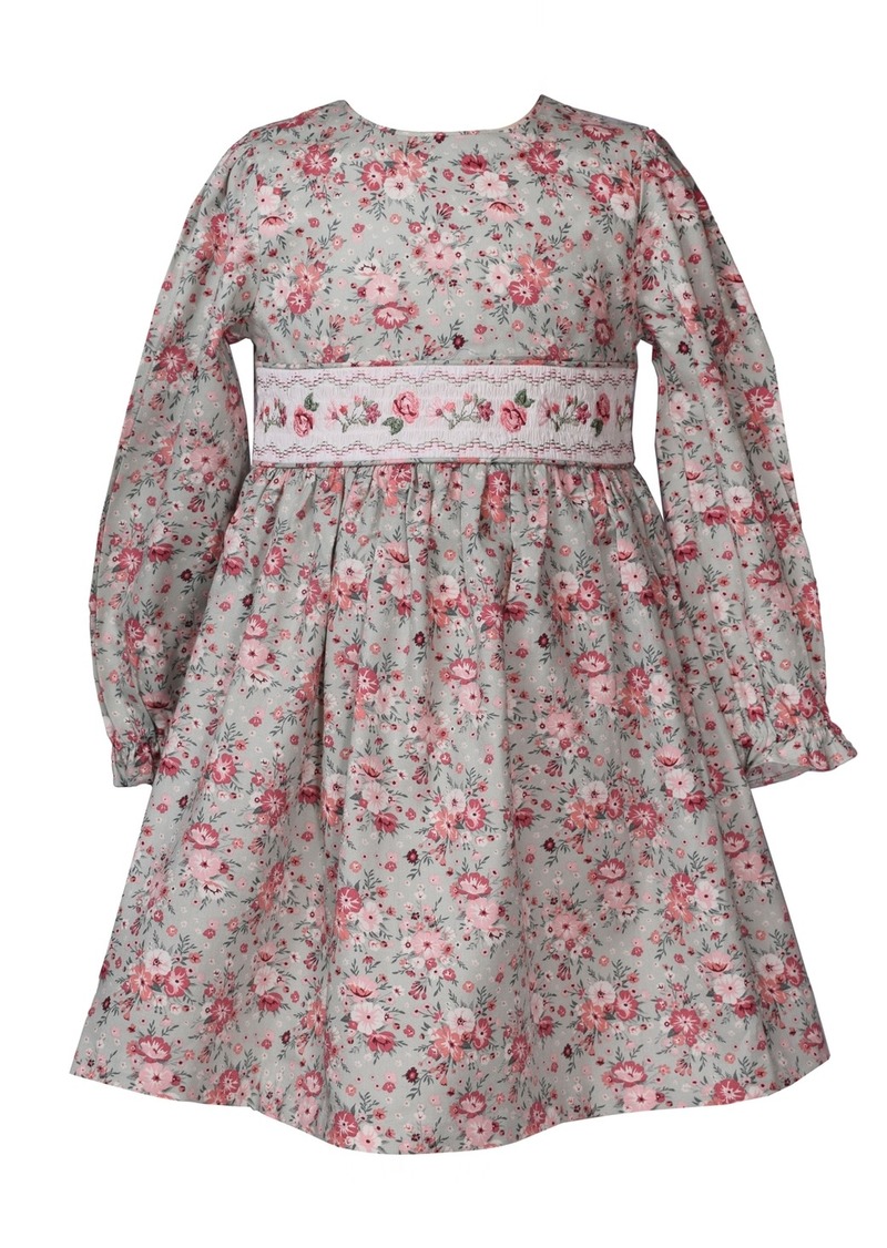 Bonnie Jean Little Girls Long Sleeved Ditsy Floral Smocked Dress - Sage