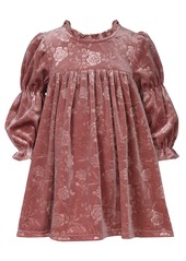 Bonnie Jean Little Girls Long Sleeved Embossed Floral Velvet Dress - Rose