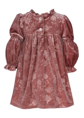 Bonnie Jean Little Girls Long Sleeved Embossed Floral Velvet Dress - Rose