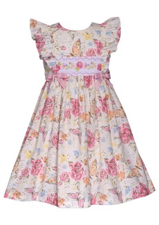 Bonnie Jean Little Girls Smocked Rose and Butterfly Print Dress - Multi