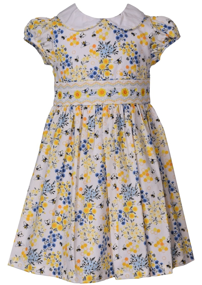 Bonnie Jean Little Girls Short Sleeve Smocked, Collared Poplin Dress - Yellow