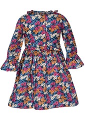 Bonnie Jean Little Girls Three Quarter Sleeved Floral Smocked Dress - Navy