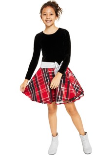 Bonnie Jean Little Girls Velvet Bodice to Plaid Skirt Dress - Black