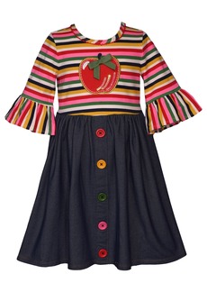 Bonnie Jean Toddler & Little Girls Apple-Applique Striped & Denim Dress - Multi