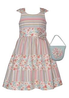 Bonnie Jean Toddler Girls Sleeveless Seersucker and Cotton Print Dress and Matching Bag - Multi