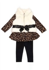 Bonnie Jean Girls Leopard Faux Fur Vest Set In White