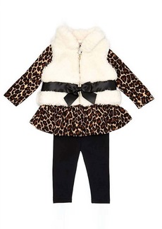 Bonnie Jean Girls Leopard Faux Fur Vest Set In White