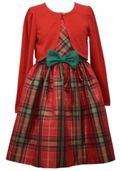 Bonnie Jean Little Girls Glitter Knit Cardigan Over Plaid Dress