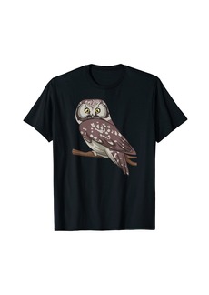 Realistic Boreal Owl on a Tree Branch Owl Graphic Design T-Shirt