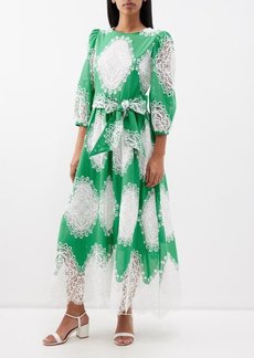 Borgo De Nor - Constance Broderie Anglaise Cotton-blend Dress - Womens - Ivory Green